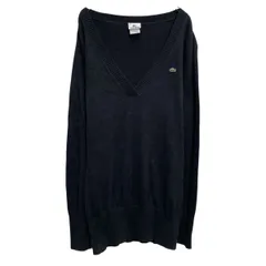 LACOSTE コットンニット セーター レディース L~ ブラック ラコステ Vネック 古着卸 アメリカ仕入 a703-6043
