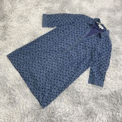 【良品】lunaria  ルナリア  ミニワンピース  デニム風  刺繡  花柄  (40)  カワイイ  カジュアル  レトロ   レディース  青系  ブルー【送料無料】