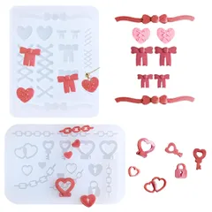 【数量限定】サムコス デコパーツ 2個セット レース シリコンモールド リボン ハート チェーン 鍵 エポキシ樹脂 UVレジン ソフトモールド DIY 手作り 装飾アクセサリー 樹脂 工芸品 作成