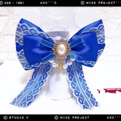 キンブレリボン ペンライトリボン 白レース×ロイヤルブルー　★ハンドメイド