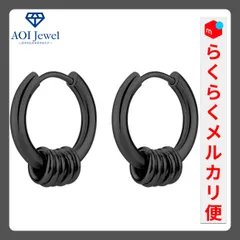 【メルカリ便！】ピアス レディース メンズ ステンレス 5連 リング フープ シンプル キャッチレス 両耳セット (直径：12mm) ブラック [PL006]