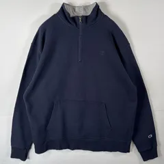古着 チャンピオン Champion スウェット ハーフジップ トレーナー ワンポイントロゴ刺繍 大きいサイズ XL  ネイビー メンズ