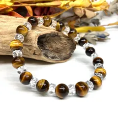 タイガーアイ パワーストーン ブレスレット  8mm  天然石  (カット水晶) メンズ・レディース 男性・女性  数珠 虎目石　金運  ●