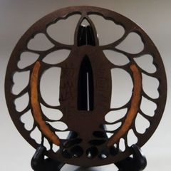 鍔 【 鉄地 鍍金 南蛮鍔 】(鍔箱付き) 日本刀 刀装具 鐔 骨董 古