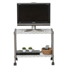 【特価セール】ローボード 2段 テレビ台 幅60×奥行35×高さ51m シルバー キャスター付き 不二貿易(Fujiboeki) メタルラック 組立商品 91783