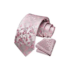 [HISDERN] ネクタイ 花柄 ネクタイ チーフ セット ピンク 礼服用 おしゃれ 慶事用 結婚式用 お祝い 卒業式 HP-03 0