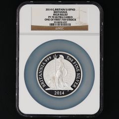 【史上最高傑作ブリタニア】2014年 ブリタニア 10ポンド 5オンス銀貨 PF70UCAM ハイレリーフ HIGH RELIEF ONE OF FIRST 750 STRUCK アンティークコイン モダン 英国