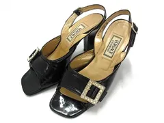 VERSACE ヴェルサーチ レザー ラインストーン アンクルストラップ ヒール 表記サイズ 36 (約23cm) 靴 シューズ ブラック系 DK0512のサムネイル