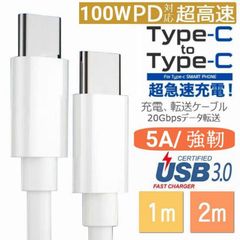 【 2m】Type-C USB-C ケーブル 100W 5A充電 データ転送 急速充電 PD タイプC スマホ ノートパソコン用 Type C機種対応 充電コード