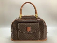 N CELINE セリーヌ マカダム柄 トリオンフ レザー ハンドバッグ ミニボストン ブラウン 茶色