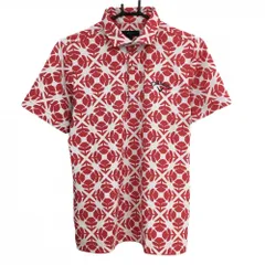 キャロウェイ 半袖ポロシャツ 白×レッド 総柄 花 ロゴ刺しゅう メンズ M ゴルフウェア Callaway