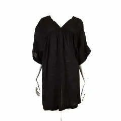 23区 オンワード樫山 MY STANDARD 2021SS チュニック ブラウス プルオーバー 麻 リネン ドルマンスリーブ 半袖 Vネック リボン XXS 32 黒 ブラック