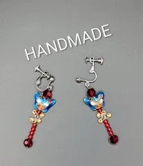 蝶々イヤリング　七宝焼　サージカルステンレス　ハンドメイド