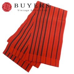 【中古】 半幅帯 正絹 レッド ブラック 縞 モダン おしゃれ 和装 呉服 和服 きもの レディース 女性