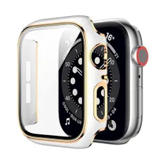 42mm_光沢のホワイト＆ローズゴールド 2023冬強化版ELYBYYLE for Apple Watch ケース Apple Watch Series 321 42mm 用 ケース 一体型 Apple Watch 321 42mm対応 日本旭硝子材 二重構造