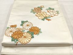 袋帯 白地 花刺繍 金糸 正絹 - メルカリ