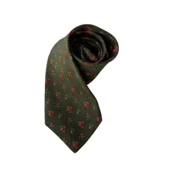 SALVATORE FERRAGAMO フェラガモ ネクタイ モスグリーン シルク イタリア製 夫婦 家 総柄