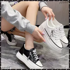 厚底スニーカー韓国 レディース疲れない靴ローカットスニーカー 歩きやすいシューズ 身長アップスニーカー 通勤通学 春夏秋冬運動靴 履きやすい 美脚 バイカラー靴走れる女靴スポーツ PU合皮スニーカー ボリュームソール靴