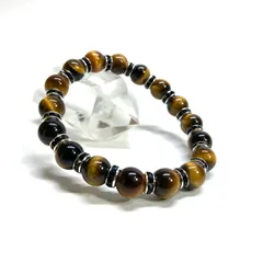 タイガーアイ パワーストーン ブレスレット  8mm  BK 天然石 メンズ・レディース 男性・女性  数珠 ◇