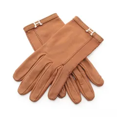 エルメス HERMES 手袋 Hロゴ ブラウン ラムスキン（羊革） 手袋 ブラウン H金具 レディース Used Bのサムネイル