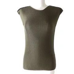 極美品★正規品 me ISSEY MIYAKE ミーイッセイミヤケ A-POC INSIDE ワッフルプリーツ クルーネック ノースリーブ カットソー カーキのサムネイル