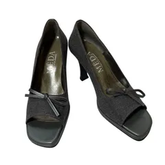 Z1537 MEDA メダ パンプス オープントゥ リボン ハイヒール グレー サイズ22.5cm