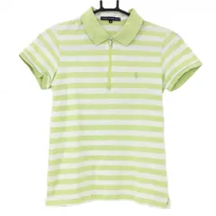 ★特価★ラルフローレンゴルフ 半袖ポロシャツ ライトグリーン×白 ボーダー ハーフジップ レディース S ゴルフウェア Ralph Lauren