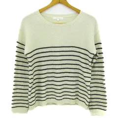 グローブ ニット 長袖 ボーダー トップス レディース Mサイズ ベージュ系×ネイビー grove 【中古】