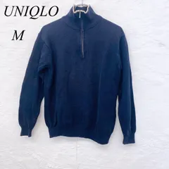 e5630 【ユニクロ】メンズ セーター Mサイズ ネイビー ハーフジップ ハイネック コットン100％ シンプル カジュアル ニット