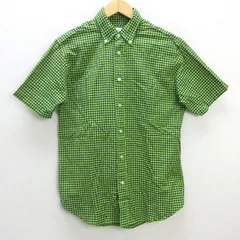 y■ユナイテッドアローズ/UNITED ARROWS B&Y ギンガムチェック半袖BDシャツ■黄緑【メンズM】MENS/69【中古】