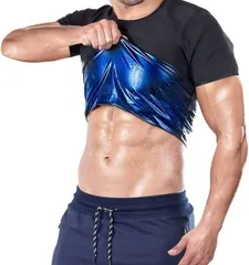 PLEAVIT サウナスーツ 半袖 メンズ 発汗 Tシャツ インナー ランニング 洗濯可(ブルー,  2XL/3XL)