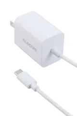 【迅速発送】エレコム 充電器 Type-C USB-C 20W USB PD対応 ケーブル一体型 2.5m PSE認証品 GaN採用 折りたたみ式プラグ ホワイト 【 iPhone16 15 等対応】 EC-AC7020WH