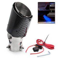 【迅速発送】VEHSUN マフラーカッター LED 軽自動車 下向き 向き カーボン調 調整可能 ライト付き 排気 パイプ 発光 光る カーボン テールパイプ径 35～63mmアルミ製 MT AT 汎用 ドレスアップ オーバル型 ストレート式 青