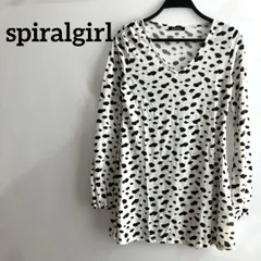 spiralgirl長袖トップスTシャツ総柄白ホワイトVネック