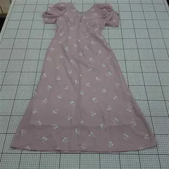 ◇ ⊂ tocco closet トッコ クローゼット リボン かわいい Vネック 半袖 膝下丈 ワンピース サイズM ピンク系 レディース E  【1509180007315】