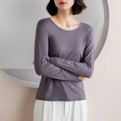 ☆ グレー ☆ M ☆ 長袖Ｔシャツ インナー クルーネック レディース ylm3195 インナー レディース 長袖 肌着 下着 シャツ Tシャツ トップス カットソー ロンT ロングTシャツ クルーネック 吸湿性 放熱性 重ね着 スリム 無地 シンプル