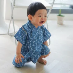 甚平 ベビー キッズ 男の子 ロンパース コットン 浴衣  70 80 90【jinbei-02 ネイビー系】