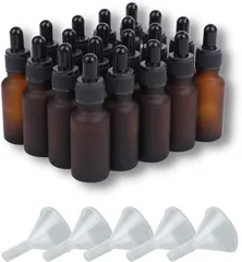 Chocople 遮光瓶 スポイト付き 精油 アロマオイル 詰め替え 保存用 ガラス製 艶消しブラウン 漏斗付き 20本セット(30ml)
