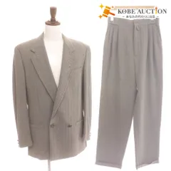 ■ ジャンニヴェルサーチ ダブルスーツ セットアップ トップス ボトムス 織柄 裾ダブル メンズ 44 ES ライトグレー ハンガー付き