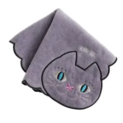 【人気商品】(アナスイ) タオルハンカチ レディース (綿100％ SUI / 25cm) ハンカチタオル ハンドタオル ANNA 婦人 ネコ 猫 (グレー)