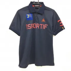 ルコックゴルフ 半袖ポロシャツ ネイビー×レッド 袖下メッシュ  メンズ LL ゴルフウェア le coq sportif