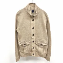 古着 ギャップ GAP ニット カーディガン ボタン留め ハイネック 無地 スリムフィット 長袖 綿100% コットン S ベージュブラウン系 メンズ 男性