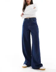 【送料無料】 オブジェクト レディース デニムパンツ ボトムス Object denim wide leg jeans in dark wash Dark Blue Denim