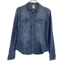 長袖 デニムシャツ M 程 インディゴブルー スナップボタン 胸ポケット アメカジ カジュアルシャツ 古着卸 アメリカ仕入 a611-8609