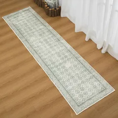 【人気商品】廊下マット カーペット ペルシャ絨毯風 60x240CM 花柄 洗える 台所マット 滑り止め 240 防ダニ 防虫 キッチンマット 防臭 グリーン DECOMALL 緑 床暖房対応