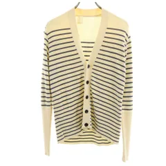 エヌハリウッド 日本製 ボーダー柄 長袖 Vネック ニット カーディガン 36 ベージュ N.HOOLYWOOD メンズ 古着 【240421】