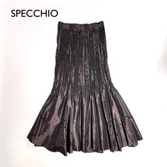 cj22 SPECCHIO ペチコート付き　カットワーク　プリーツスカート　ロングスカート　スカート　ブラウン　茶色　スペッチオ