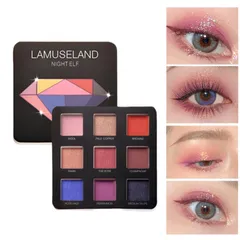 新品 ネットセレブのピンクとパープルのアイシャドウパレット、9色アイシャドウ、パールとマットがひとつになった、塗りやすい、高発色、9スクエアメイクアップパレット-03#夜のエルフ