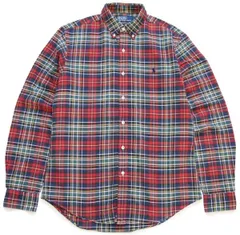 00s ポロ ラルフローレン マドラスチェック 三点留め ボタンダウン オックスフォード コットンシャツ M★オールド ロゴ刺繍 ワンポイント