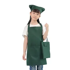 [cozycube] エプロン子供用 キッズ用エプロン 三角巾 巾着バッグセット しわになりにくい 小学生 無地 シンプル 着脱簡単 収納バッグ付き 男女兼用 色落ちしない ホコリが付きにくい (M, グリーン) 1